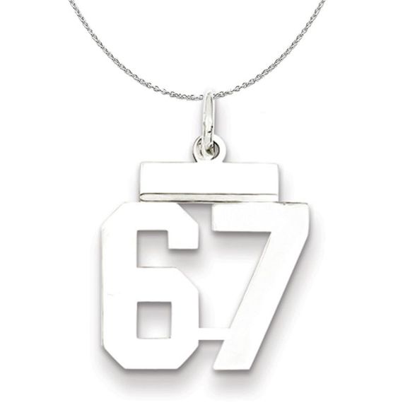 Silver, Athletic Collection, Small Polished Number 67 Necklace - 18 In - Picture 1 of 7